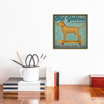 «Dog on Skateboard», affiche vintage sur toile tendue