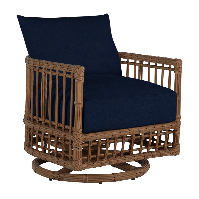 Newport Swivel Patio Chair with Cushions, No Welt, Indigo Velvet