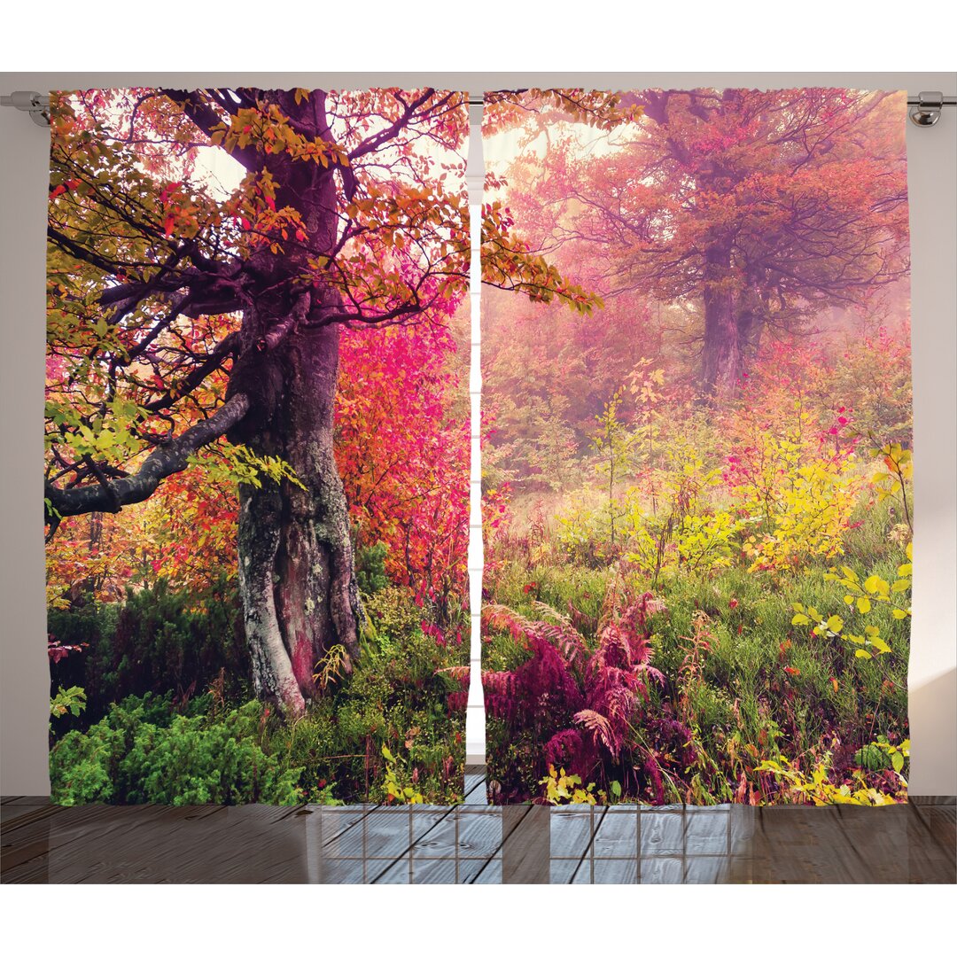 Rustikaler Vorhang, Majestic Herbst-Bäume, Wald, Rot Grün Braun