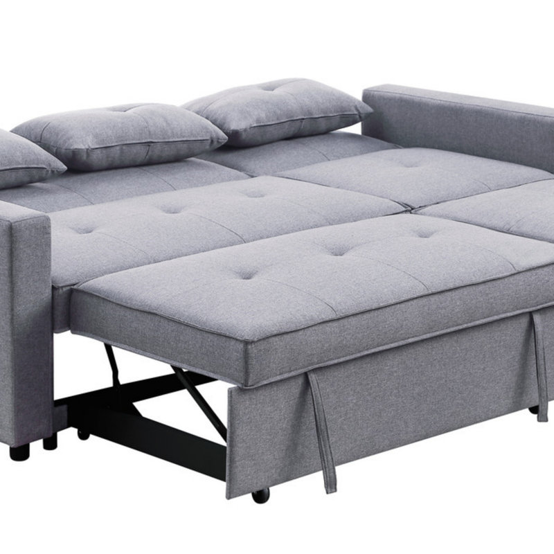Canapé-lit convertible 79,75 po en lin gris clair avec poche latérale