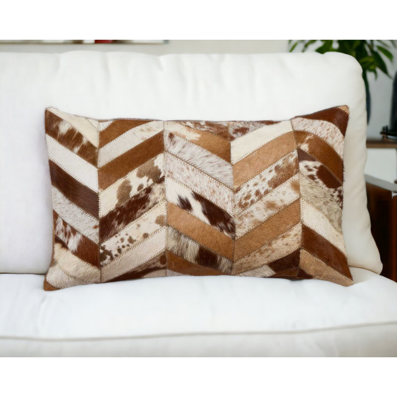 12" x 20" Chevron Cowhide Throw Pillow, Brown Natural Chevron