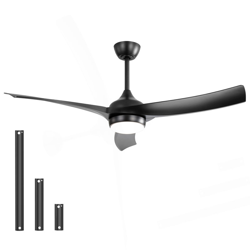 52 Inch Modern Black Ceiling Fan With 18W LED Light And Remote Control 3 ABS Blades DC Motor For Bedroom Living Roon, Black
