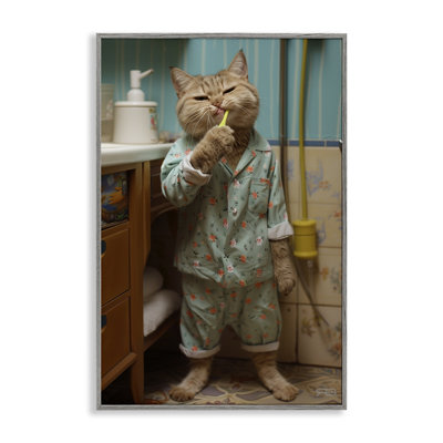 Cat Brushing Teeth Giclee Art by Roozbeh Bahramali