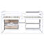 Lit mezzanine simple bas blanc avec bureau roulant, tablette et tablette de tiroirs organisés - Option de chambre polyvalente