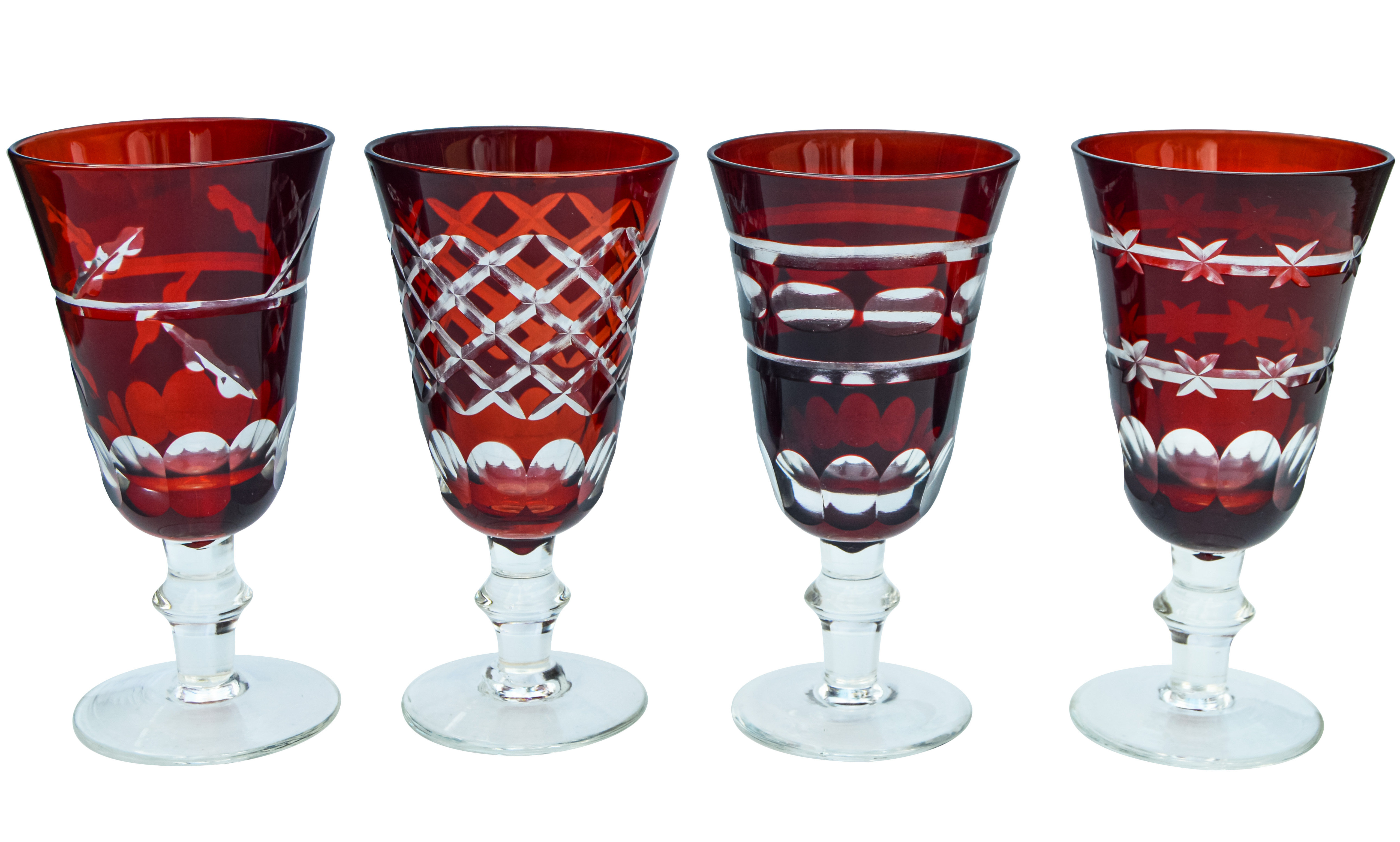 Perigold French Wine Goblet Ruby Red Crystal Stem Moroccan Room Water Glass  LOT