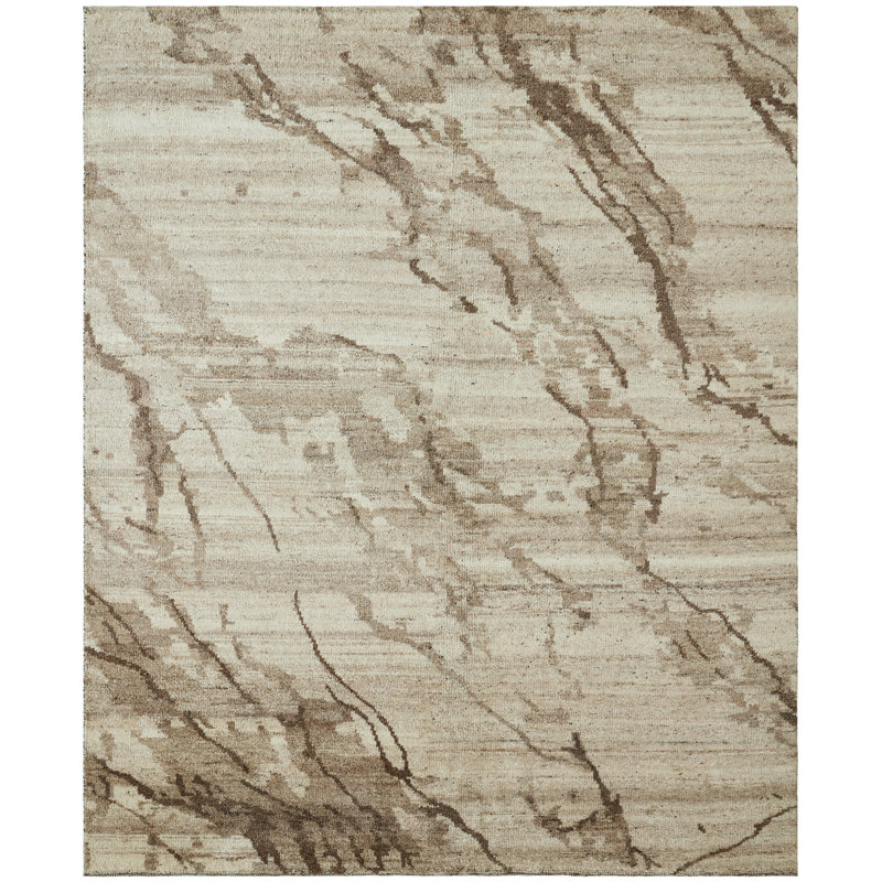 Harjinder Wool Hand Knotted Area Rug in Mocha Marble, 9' x 12'