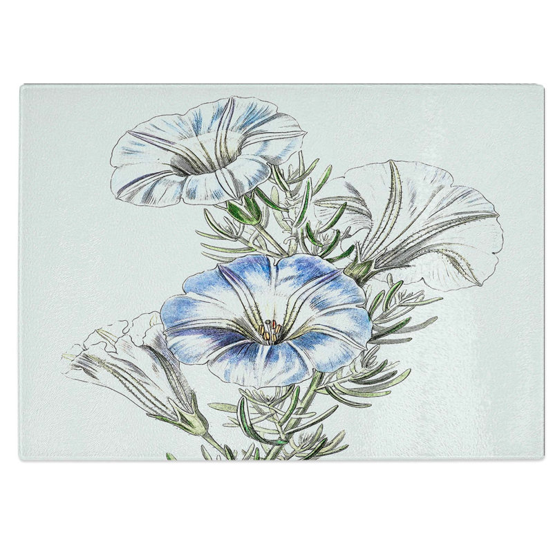 Tempered Glass Nolana Flowers Chopping Board, 39 cm W x 28.5 cm L