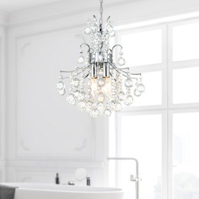 3 Light Mini Chandelier, 12-Inch, Chrome Finish – Elegant Glam Fixture for Bedroom, Entryway, Hallway, or Small Spaces