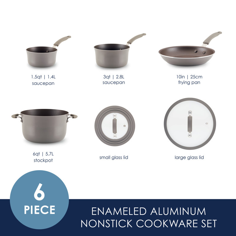 Rachael Ray Cook & Create Nonstick Cookware Pots and Pans Set, 6 Piece, Gray