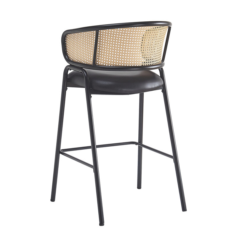 Ensemble de 2 tabourets de bar rembourrés en métal pour l'intérieur, siège en similicuir avec dossier en rotin