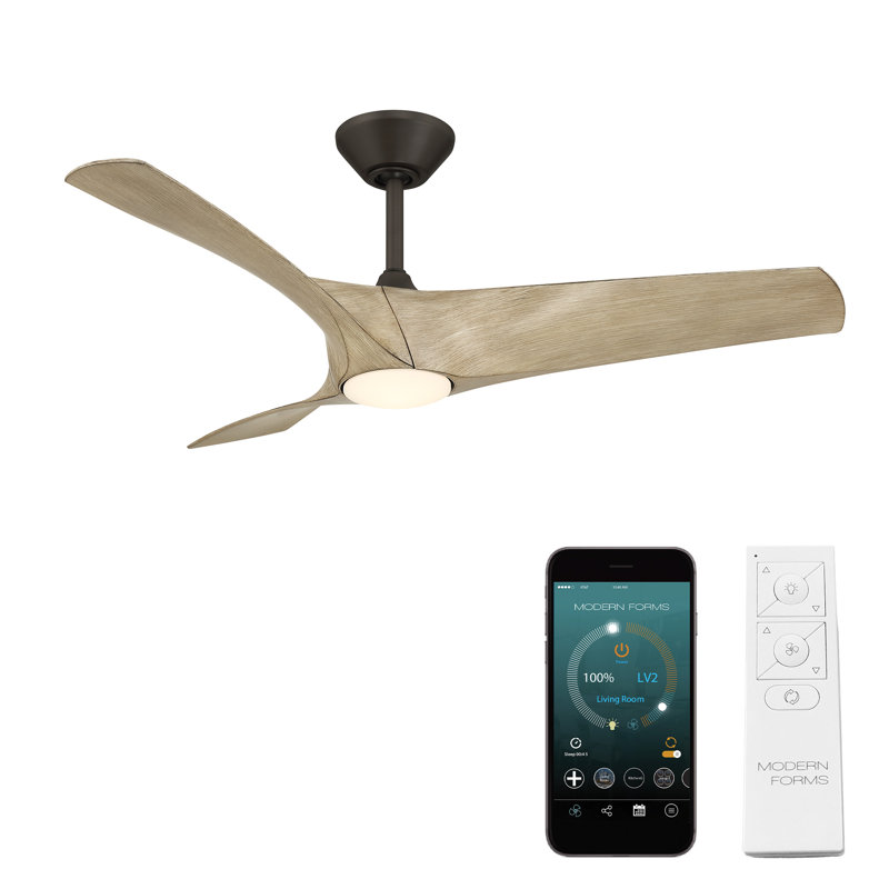 Zephyr 3 - Blade Outdoor/Indoor Smart Ceiling Fan with Light Kit And Remote Control Included, Bronze/White Oak, 52"