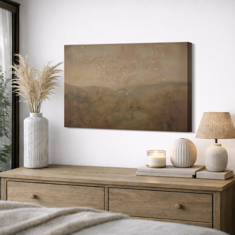 «Warm sépia Birds Over Hills Landscape», impression sur toile encadrée, impression de giclée sur toile, photos de salon