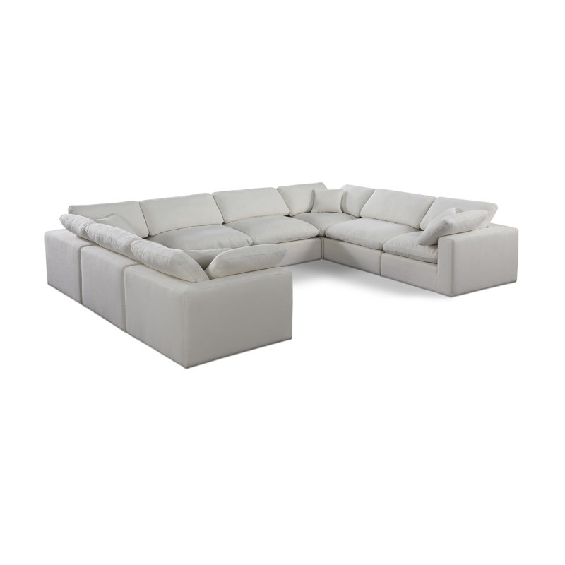 Hippler Upholstered U-Shaped Sectional Reversible, Cream Linen Textured Fabric