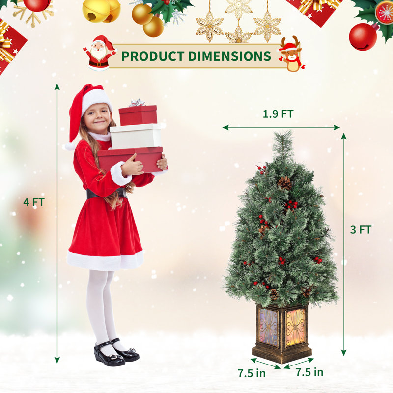 Petit arbre de Noël de 3 pi avec lumières et pot rétro pour les décorations de fêtes d'entrée de bureau à domicile