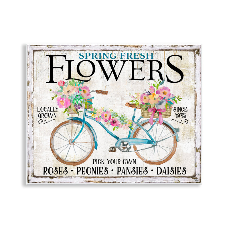  Spring Fresh Flowers & Bike Wall Plaque Art by Creatif Belle