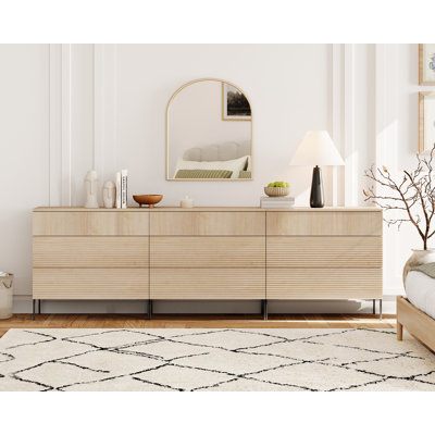 Union Rustic 3 Drawer Dresser Set Of 3 For Bedroom, Minimalist Chest Of Drawers With Storage, 9 Drawer Dresser With Reeded Design, Wooden Modern Dress