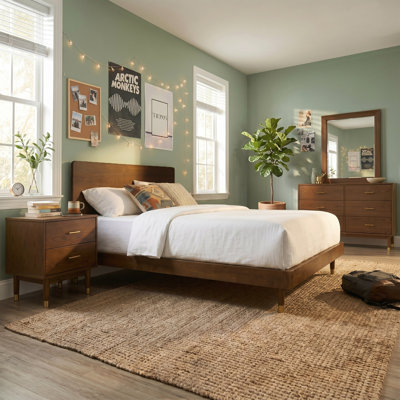 Ensemble de chambre à coucher 4 pièces en bois massif avec pieds dorés