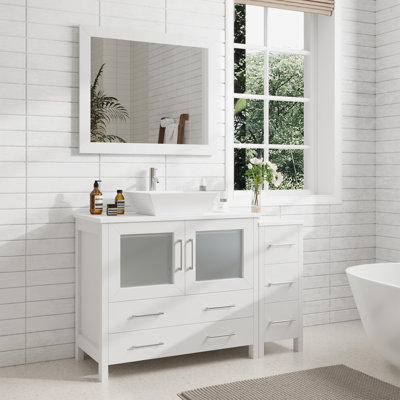 Ravenna 48" Freestanding Single Sink Bathroom Vanity with Engineered Marble Top and Matching Mirror