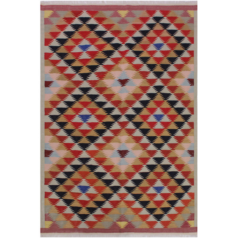 Tapis géométrique en laine rose / noir / brun 4 pi 6 po x 6 pi 6 po Madee