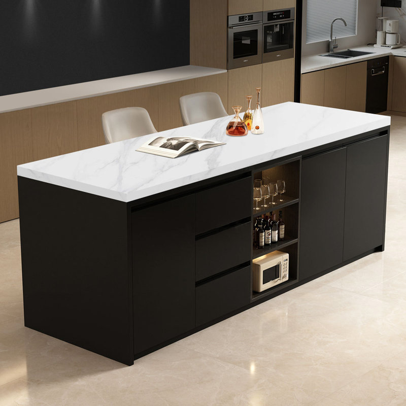 94.49-Inch Kitchen Island with Marble Surface, Veined White