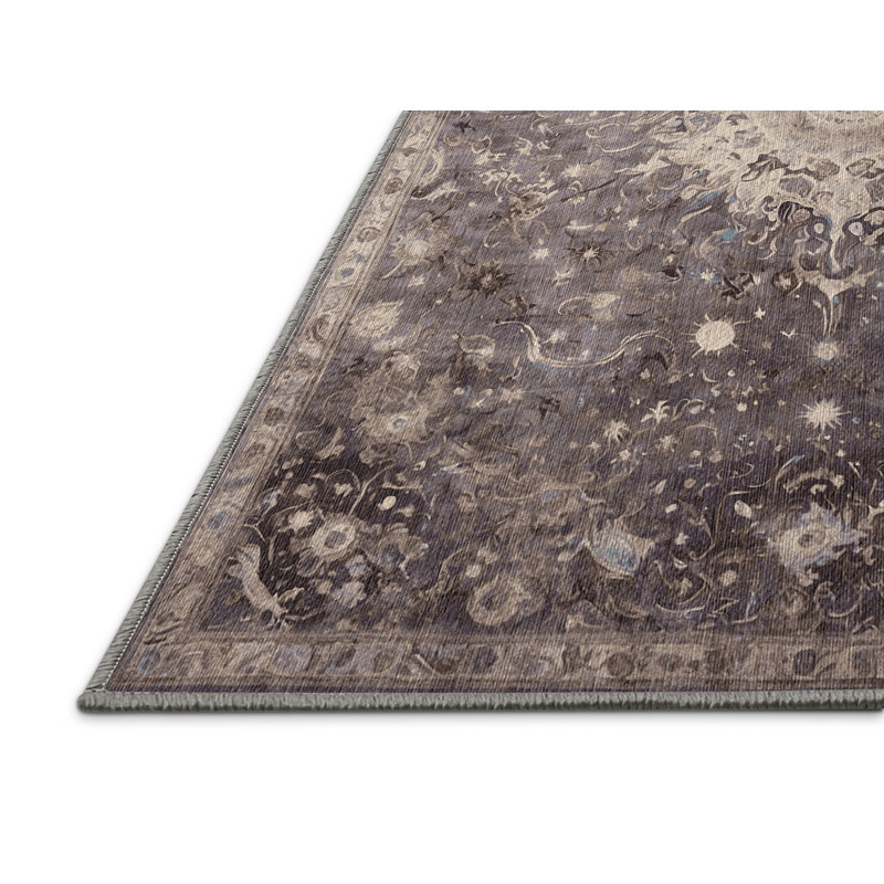 Machine Washable Gray Area Rug, Rectangle 4' x 6'