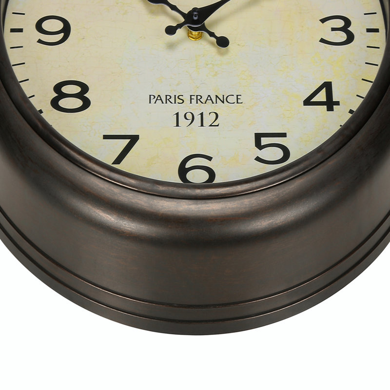 16" Round Wall Clocks， Antique Brown, Transitional