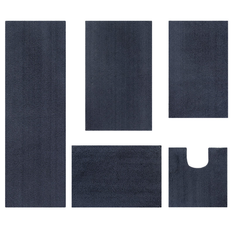 Adrine Micro 100% Polyester Machine Washable Tufted 5 Piece Bathroom Rug Set, Charcoal