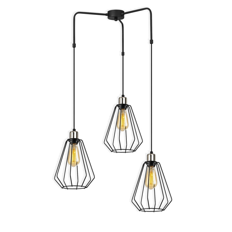 Adjustable Height 3 Lights Metal Cluster Pendant