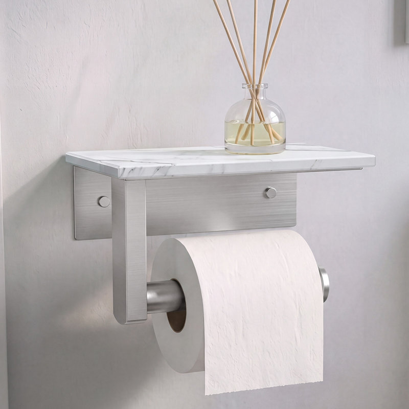 Forious® Ultra Marble Toilet Paper Holder with Shelf Wall Mounted, Brushed Nickel