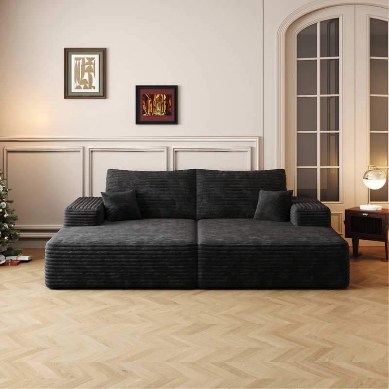 Canapé-lit moderne de 74,8 po avec canapé-lit double, fauteuil pour salle de cinéma, sans assemblage requis, noir (tissu en velours côtelé moelleux)