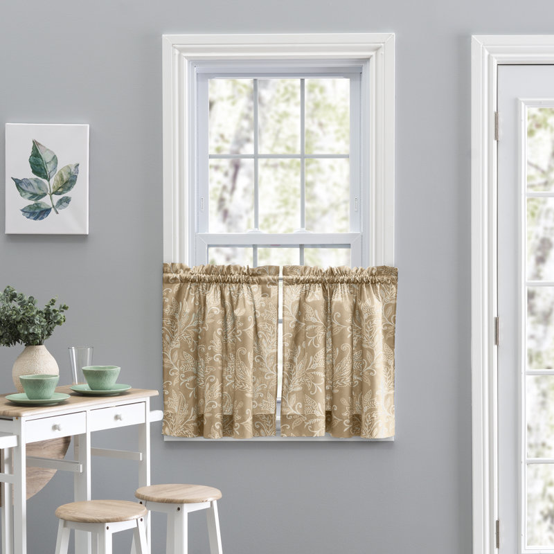 Sanita Floral Tailored Cafe Curtain, Tan, 56" W x 36" L