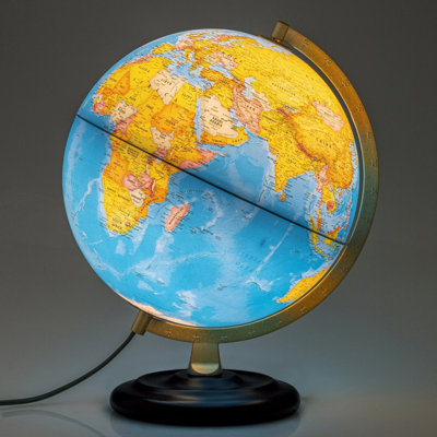 Navigator 12-inch Blue Ocean Desk Globe with LED Illumination, Wood Base, Metal Meridian