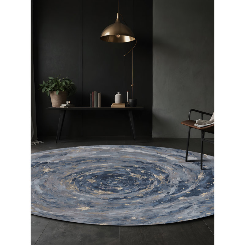Tapis gris lavable à la machine, Rond 3 pi