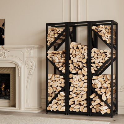 Porte-bûches de bois de chauffage robuste de 47 pouces de hauteur, à 4 niveaux, pour porte-manteau de style minimaliste, avec support à bûches décoratif, rangement flexible, peu encombrant, facile à assembler, noir
