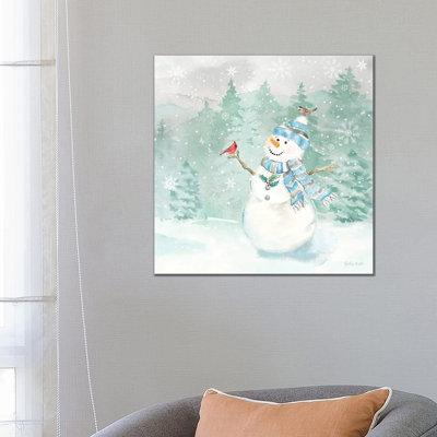 Let It Snow Blue Snowman II by Cynthia Coulter - Wrapped Canvas Painting