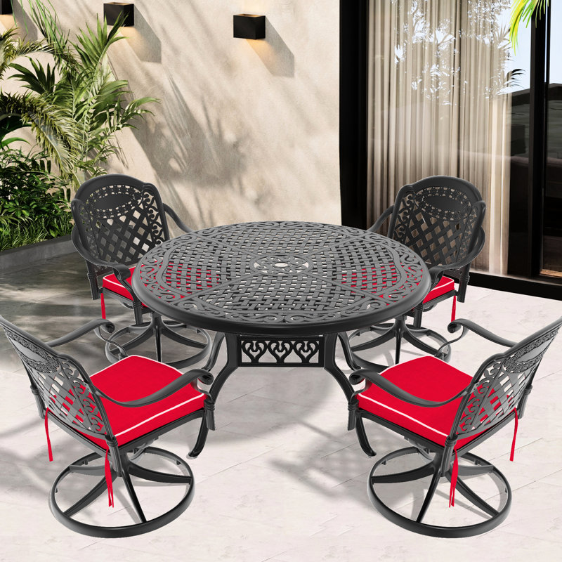 Fonte d'aluminium - table de 48,03 po, conception de chaise élégante, capacité de poids de 350 lb, pivotant rond toutes saisons à haute température, assise confortable, assise