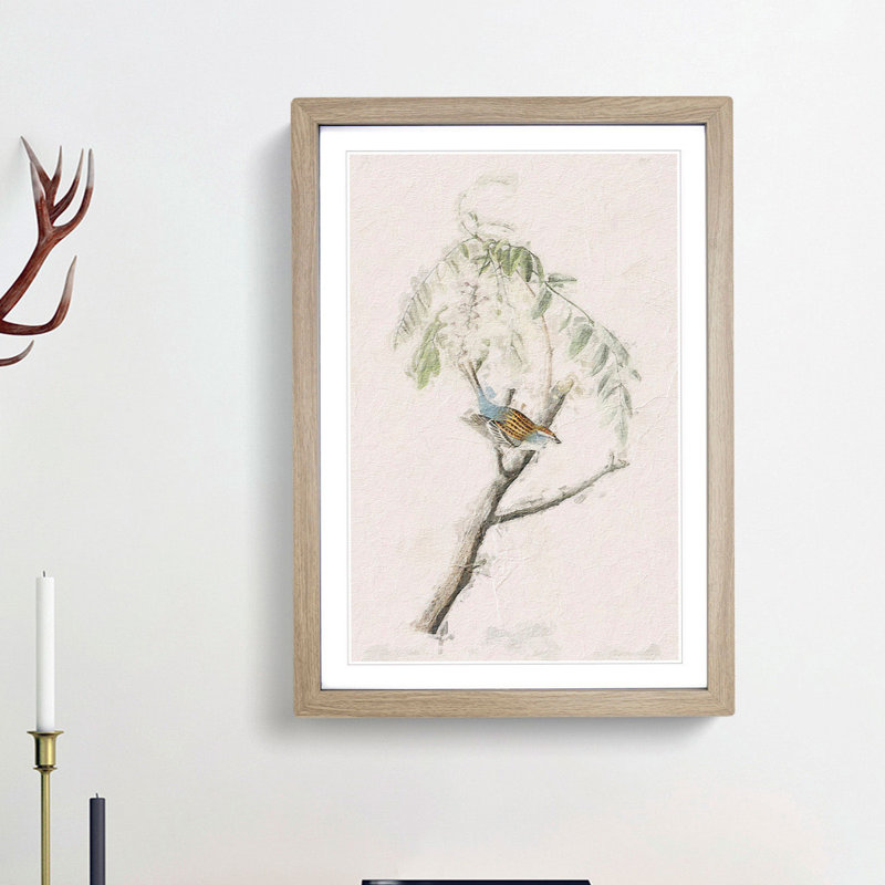 Chipping Sparrow Bird by John Audubon - Picture Frame Painting Print, Oak Framed, 65cm H x 48cm W x 2cm D
