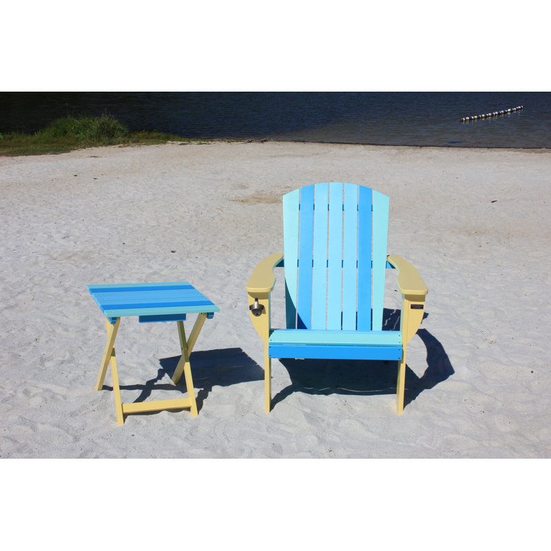 Pankow Cedar Outdoor Adirondack Chair With Table, Green/Blue/Yellow