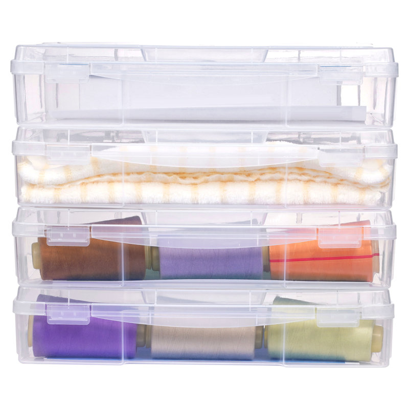 Scrapbook Paper Storage 4 Pack Stackable Plastic Board Game Boxes Clear Case