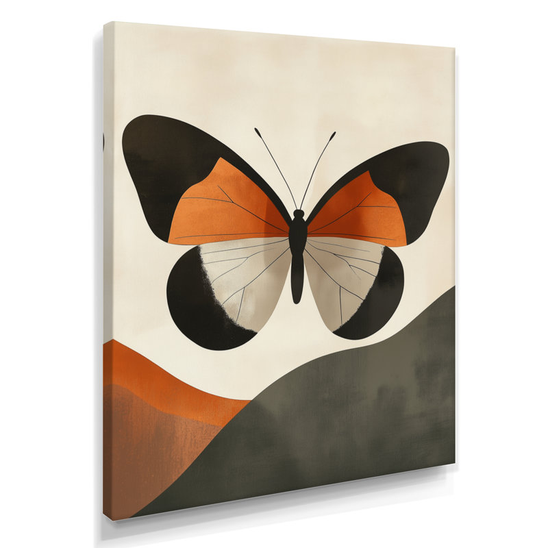 Tableau sur toile « Papillons orange » de style années 50, H 20 po x l 12 po, Toile tendue