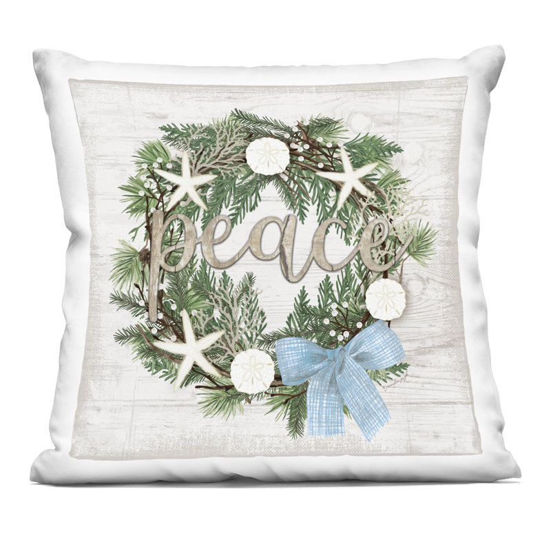 Coussin Coastal Christmas Peace Wreath, imprimé par Jennifer Pugh