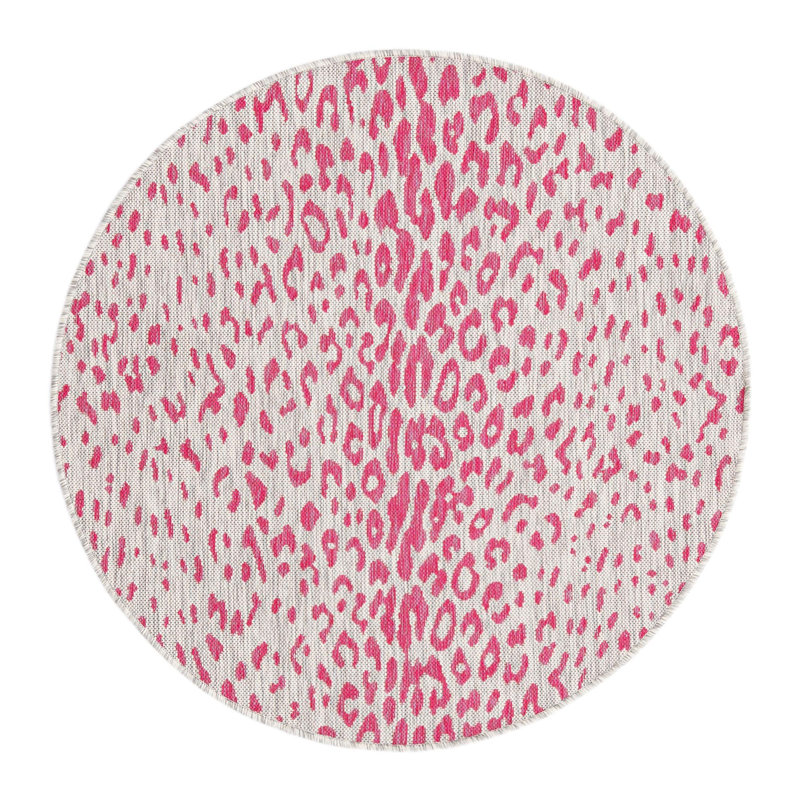 Tapis de safari d'extérieur rose et gris, Rond 4 pi