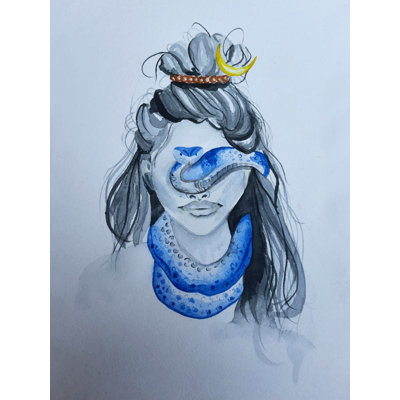 Serpent bleu, seigneur Shiva, les yeux bandés | Aquarelle transparente | Peinture de Harshita Deogade