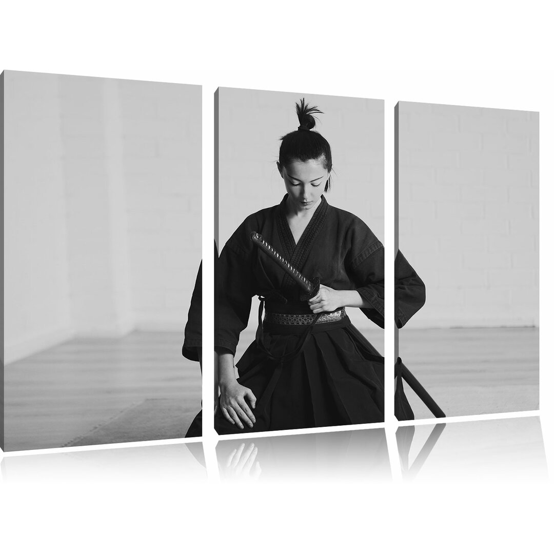 3-tlg. Leinwandbilder-Set Stolze Samurai-Kriegerin, Fotodruck