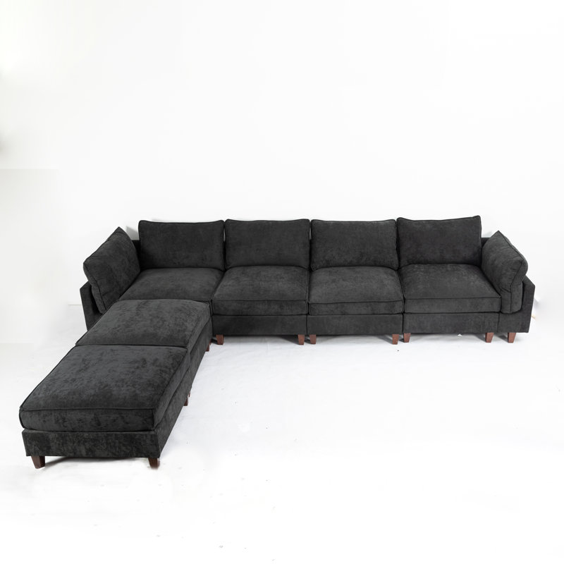 Canapé modulaire 5 pièces d'angle rembourré, Faux cuir gris
