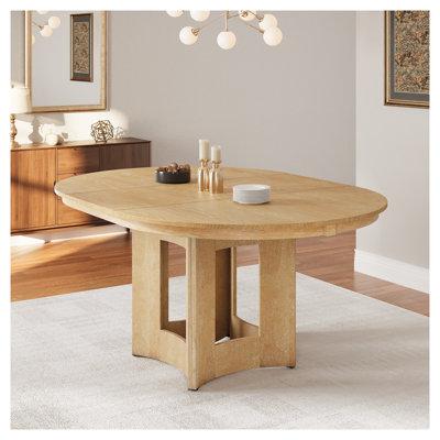 Table de salle à manger extensible ronde en bois naturel avec rallonge de 16 pouces Topmax