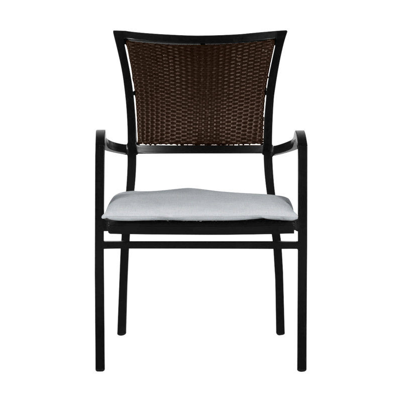 Aire Stacking Patio Dining Armchair With Cushions, Aire #2 Ancient Earth/Black Walnut, No Welt, Linen Chambray