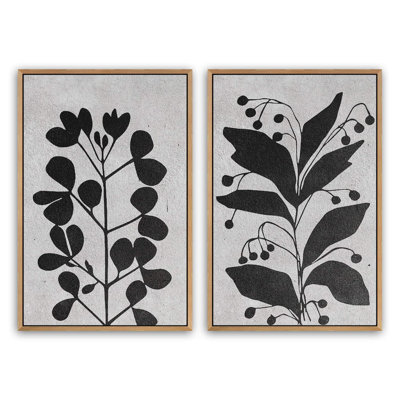 «Fleurs florales botaniques noires et blanches», 2 pièces