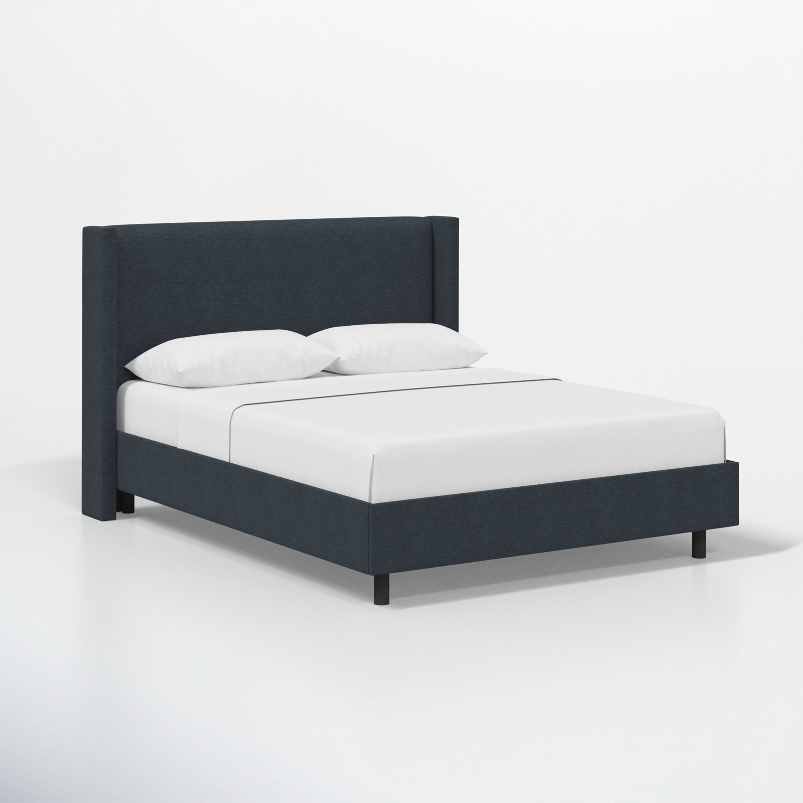 Hanson Upholstered Wingback Platform Bed, Classic Navy Linen, King