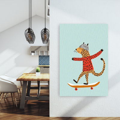 Skateboarding Leopard Contemporary Wall Art Print 1 Piece Wrapped Canvas Wall Art